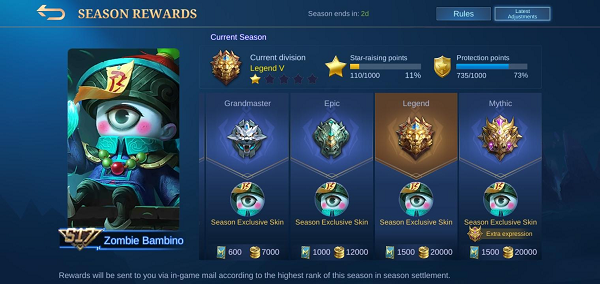 بخش Ranked Season End Rewards در موبایل لجند